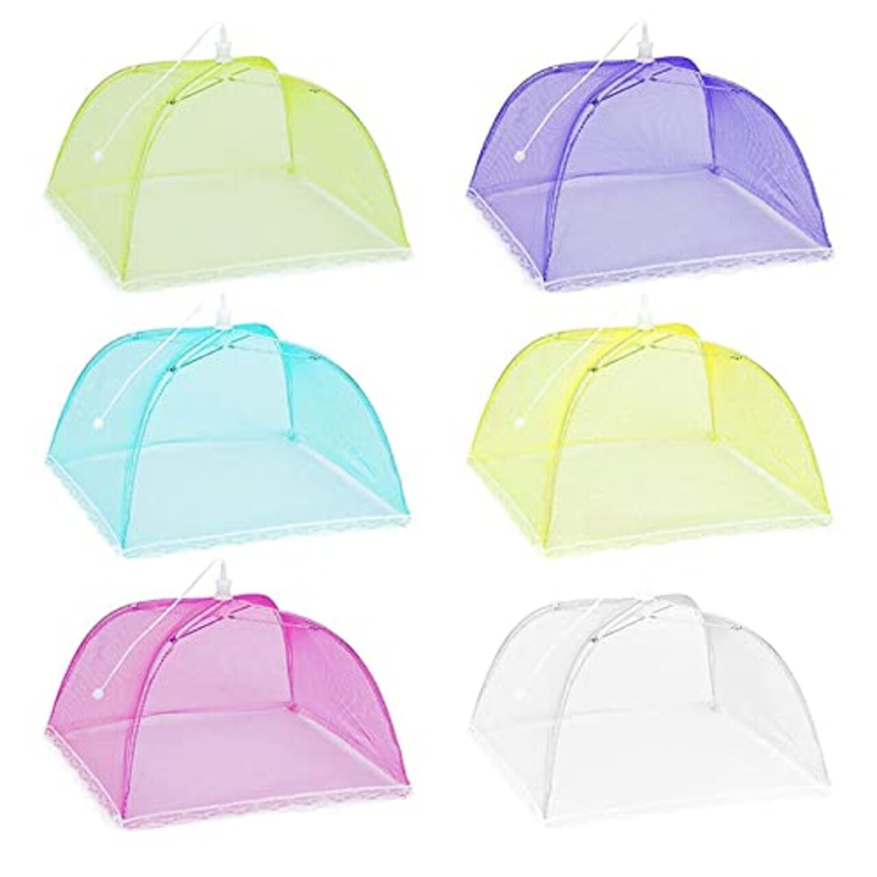 6 Pack Colored Mesh Food Cover Tents by Winknowl, Reusable and Collapsible Large 17" Pop-Up Food Net Protector Umbrella for BBQ, Picnics, Parties, Outdoor